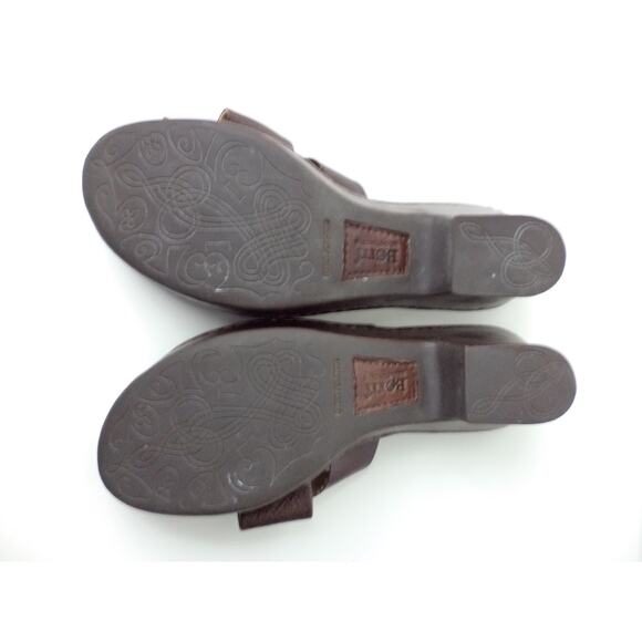 BORN 10M DARK BROWN LEATHER PLATFORM WEDGE HEEL SLIDE SANDAL SHOE - Picture 8 of 8